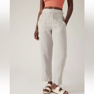 ATHLETA Voyager Pants 100% Linen Light Flax Size 12